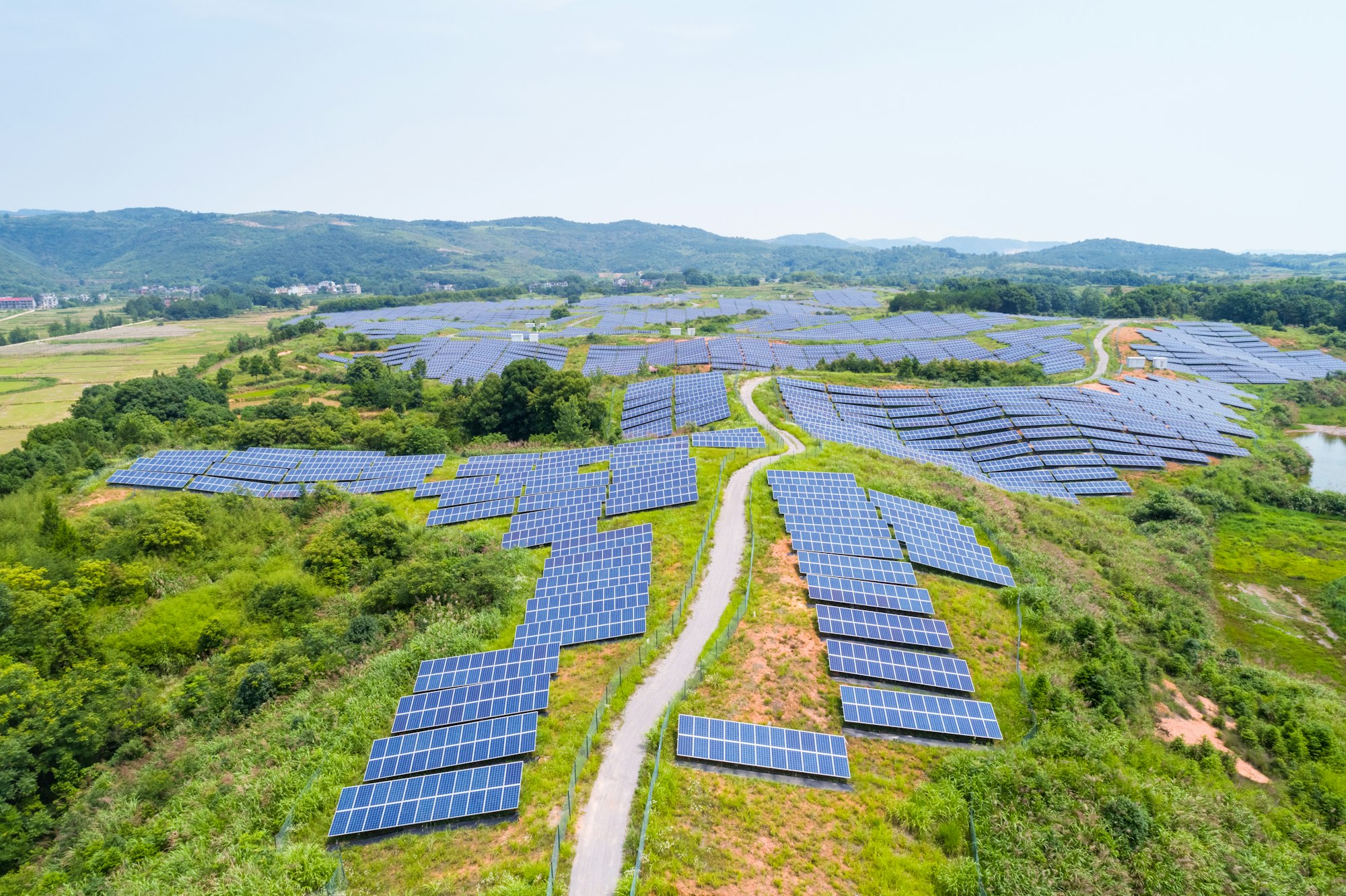 aerial view of hillside solar energy