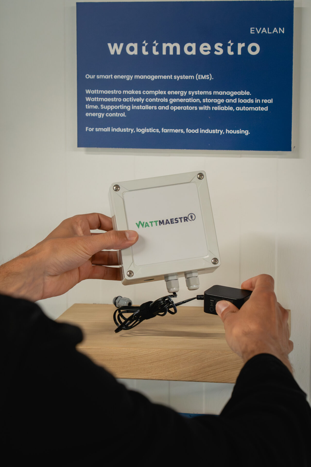 Wattmaestro BACE+ gateway, enclosed unit on display in the demo space